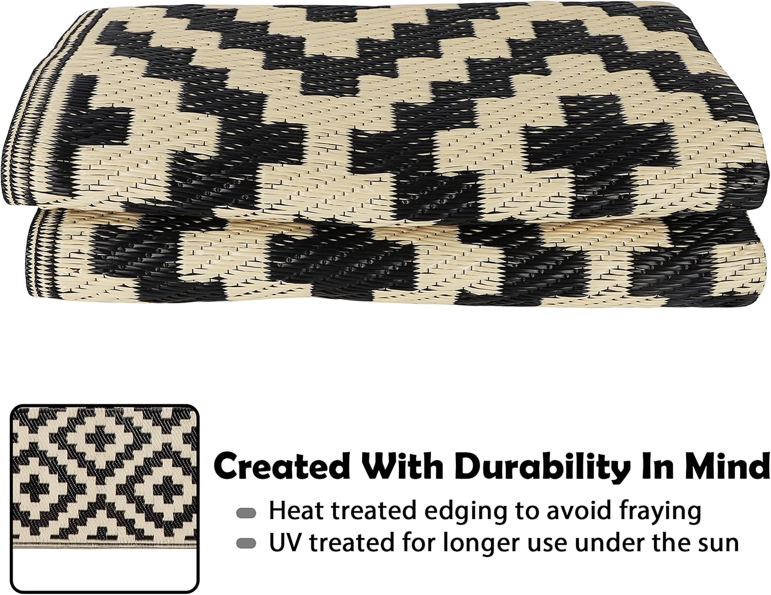 SAND MINE Reversible Mats, Plastic Straw Rug, Modern Area Rug, Large Floor Mat and Rug for Outdoors, RV, Patio, Deck, Beach, Camping (Black & Beige Lattice, 4' x 6', -3% to 5% Size Variance) - Image 5