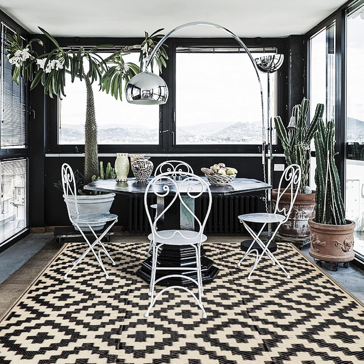 SAND MINE Reversible Mats, Plastic Straw Rug, Modern Area Rug, Large Floor Mat and Rug for Outdoors, RV, Patio, Deck, Beach, Camping (Black & Beige Lattice, 4' x 6', -3% to 5% Size Variance) - Image 8