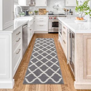 SHACOS Narrow Runner Rugs 18"x60" Washable Non Slip Rubber Backing Long Kitchen Hall Carpet Dirt Trapper Floor Runner Mats for Entryway Living Room, Light Gray
