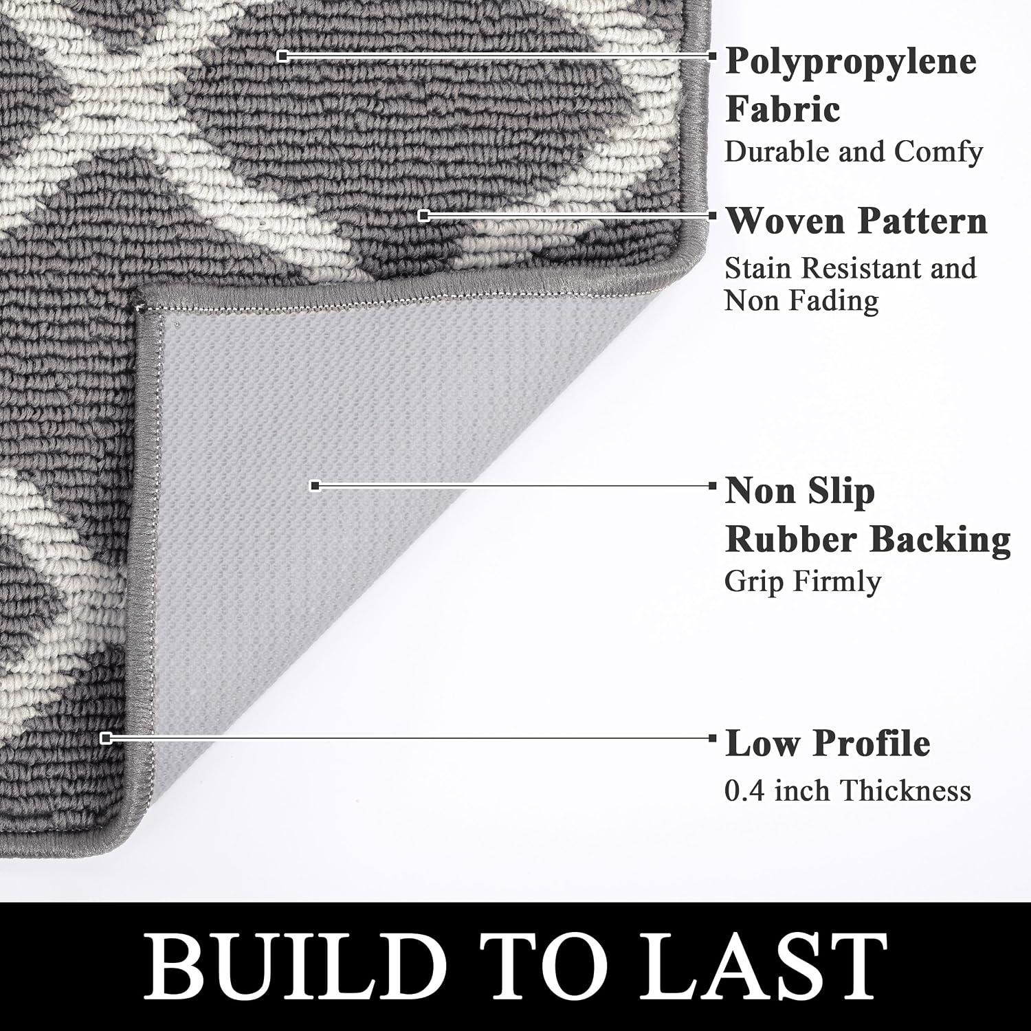 SHACOS Narrow Runner Rugs 18"x60" Washable Non Slip Rubber Backing Long Kitchen Hall Carpet Dirt Trapper Floor Runner Mats for Entryway Living Room, Light Gray - Image 3