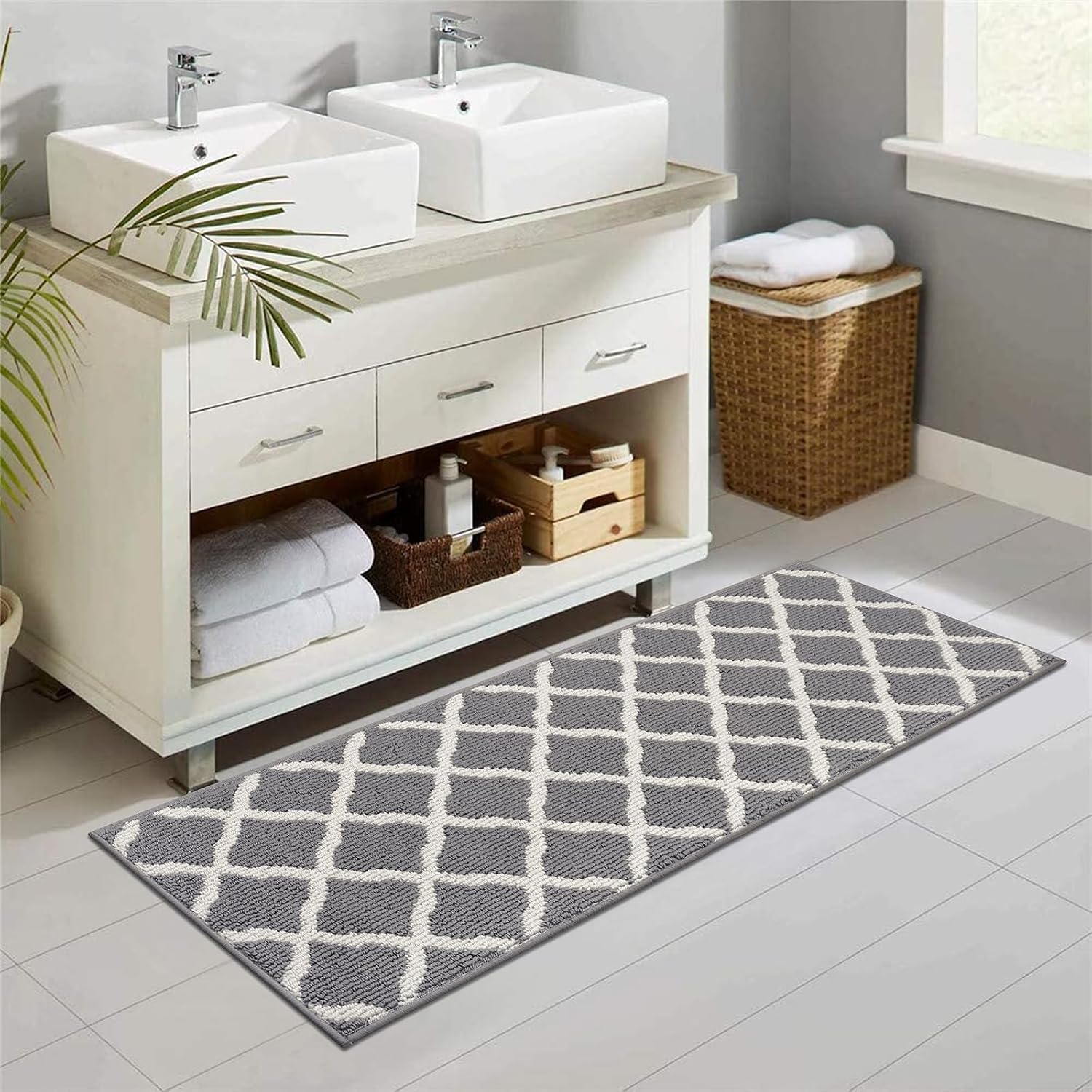 SHACOS Narrow Runner Rugs 18"x60" Washable Non Slip Rubber Backing Long Kitchen Hall Carpet Dirt Trapper Floor Runner Mats for Entryway Living Room, Light Gray - Image 7
