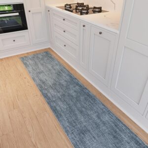 Ottomanson Runner Rug 1'10.5" x 8' – Soft Non-Slip Rug, Quick Dry Low Pile Carpet for Entryway, Kitchen, Hallway & Narrow Indoor Spaces, Solid Greyish Blue