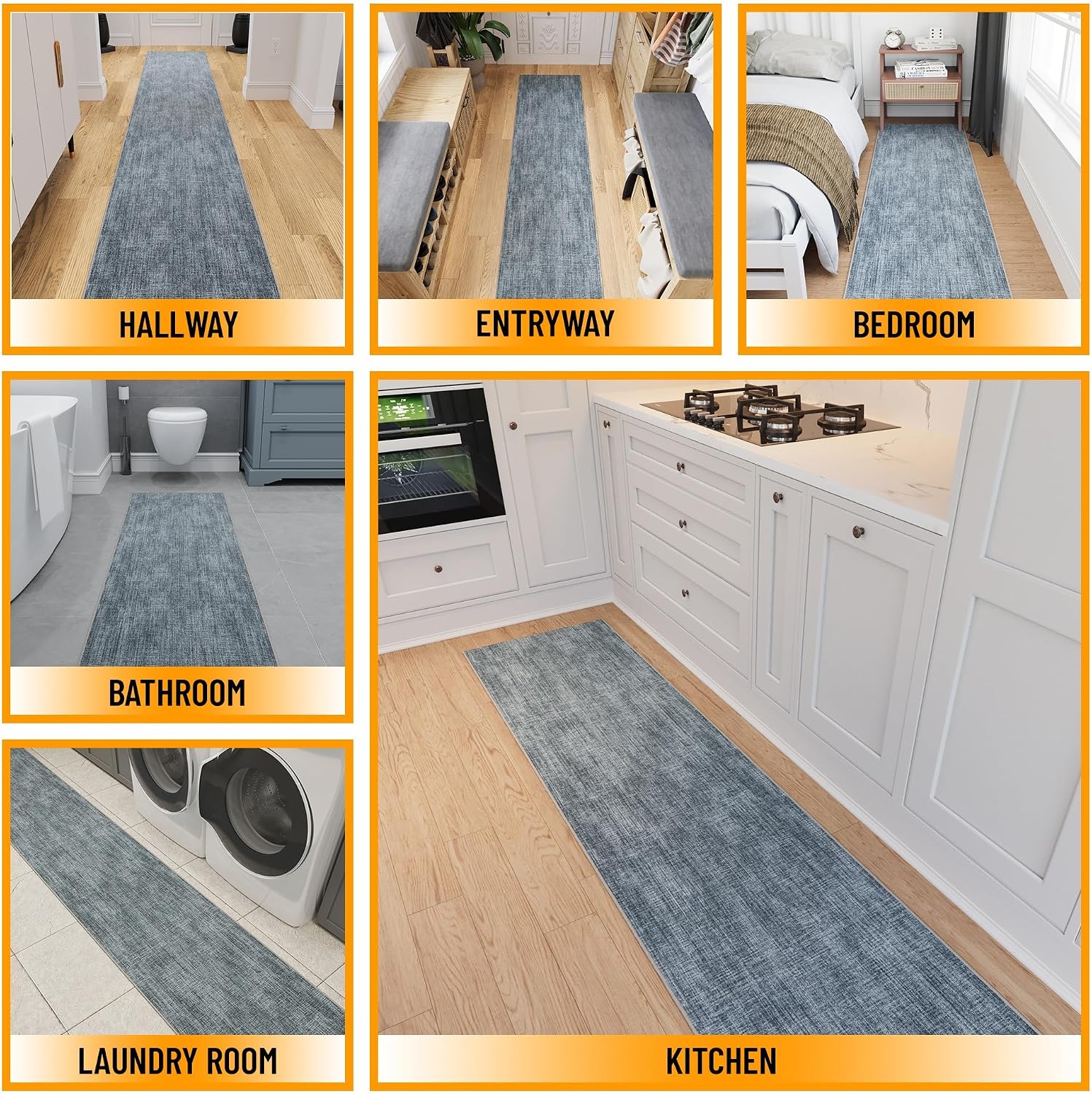 Ottomanson Runner Rug 1'10.5" x 8' – Soft Non-Slip Rug, Quick Dry Low Pile Carpet for Entryway, Kitchen, Hallway & Narrow Indoor Spaces, Solid Greyish Blue - Image 4