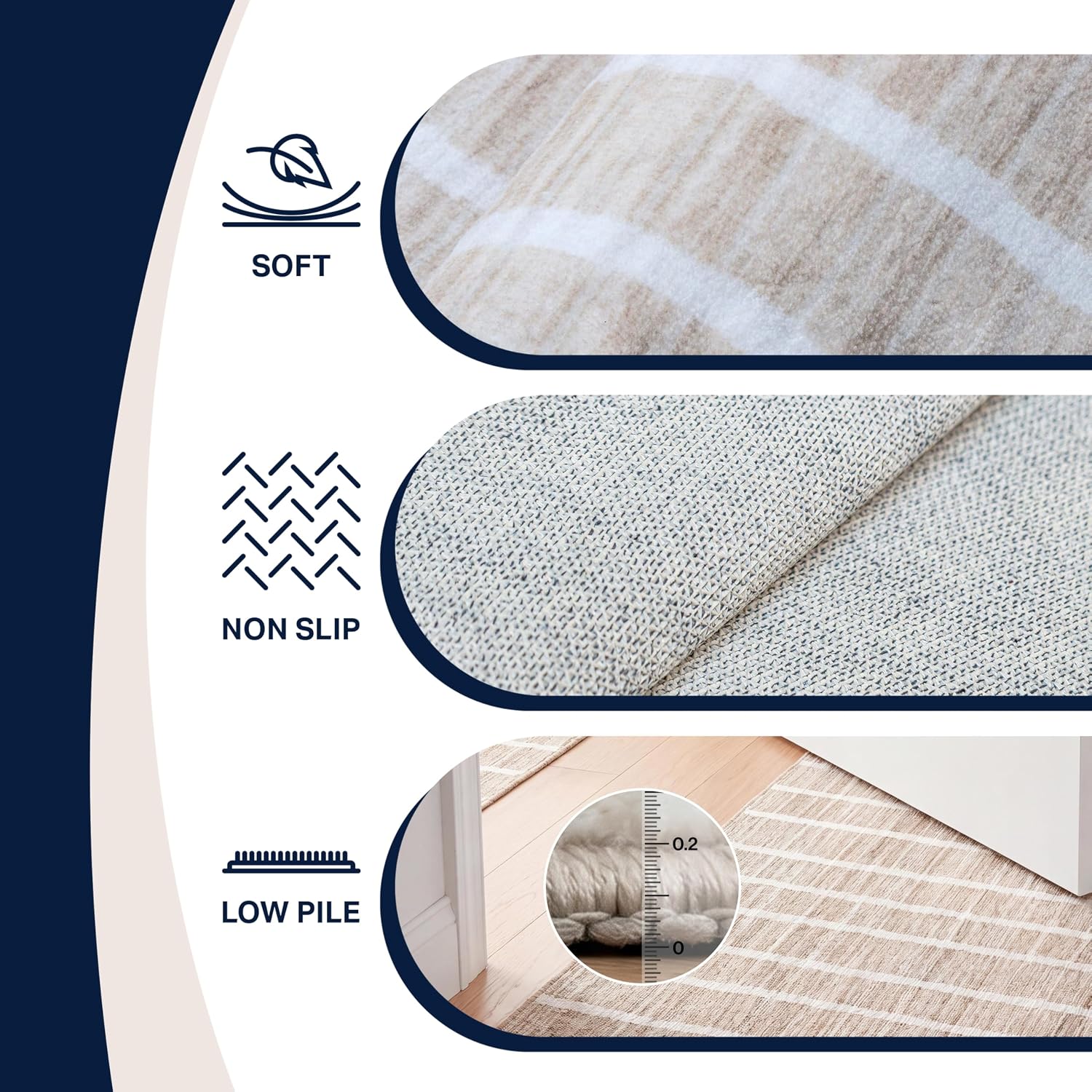 JONATHAN Y Washable Orton Distressed Ticking Stripe 2' x 8' Machine-Washable Polyester Runner Rug, Beige and Cream, Farmhouse Vintage Style with Low Pile for Hallway WSH519F-28 - Image 5