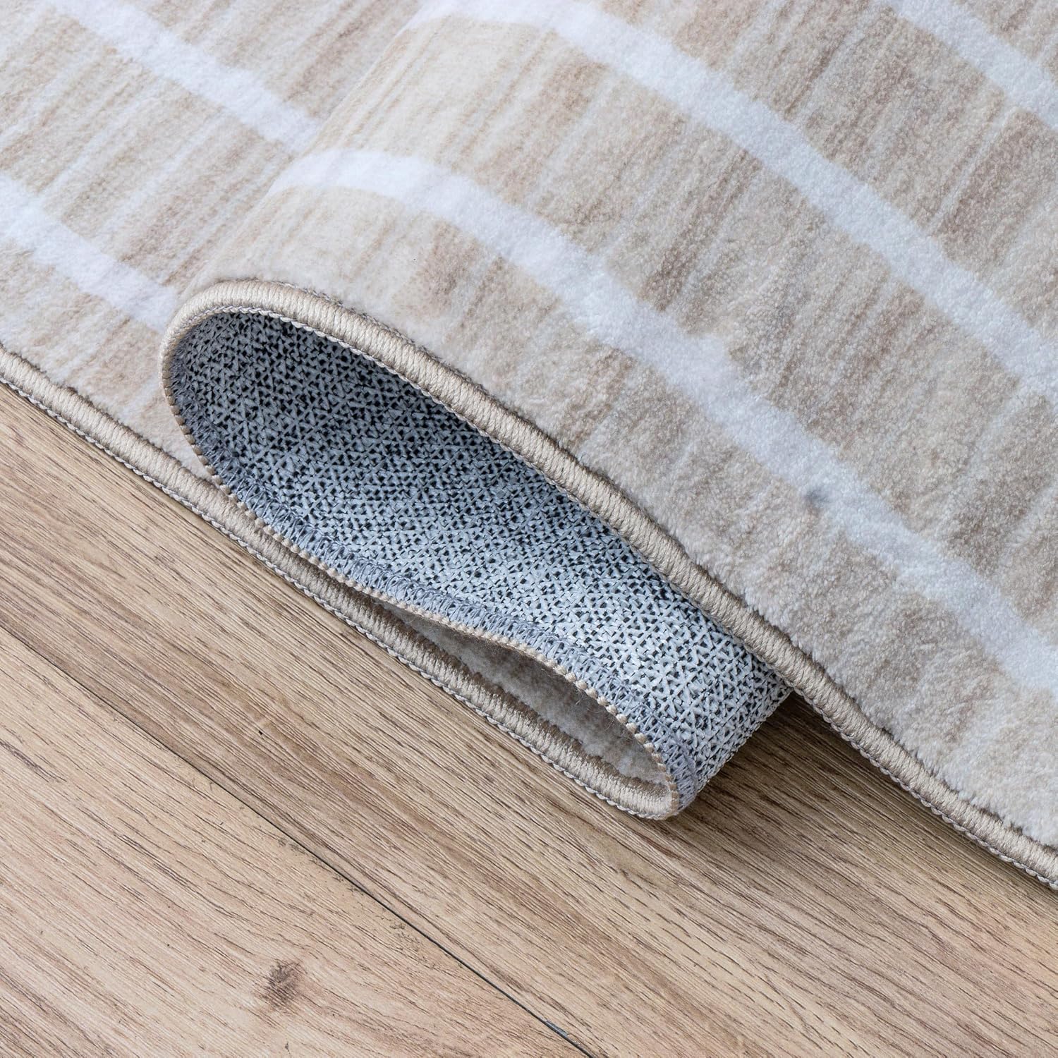 JONATHAN Y Washable Orton Distressed Ticking Stripe 2' x 8' Machine-Washable Polyester Runner Rug, Beige and Cream, Farmhouse Vintage Style with Low Pile for Hallway WSH519F-28 - Image 7