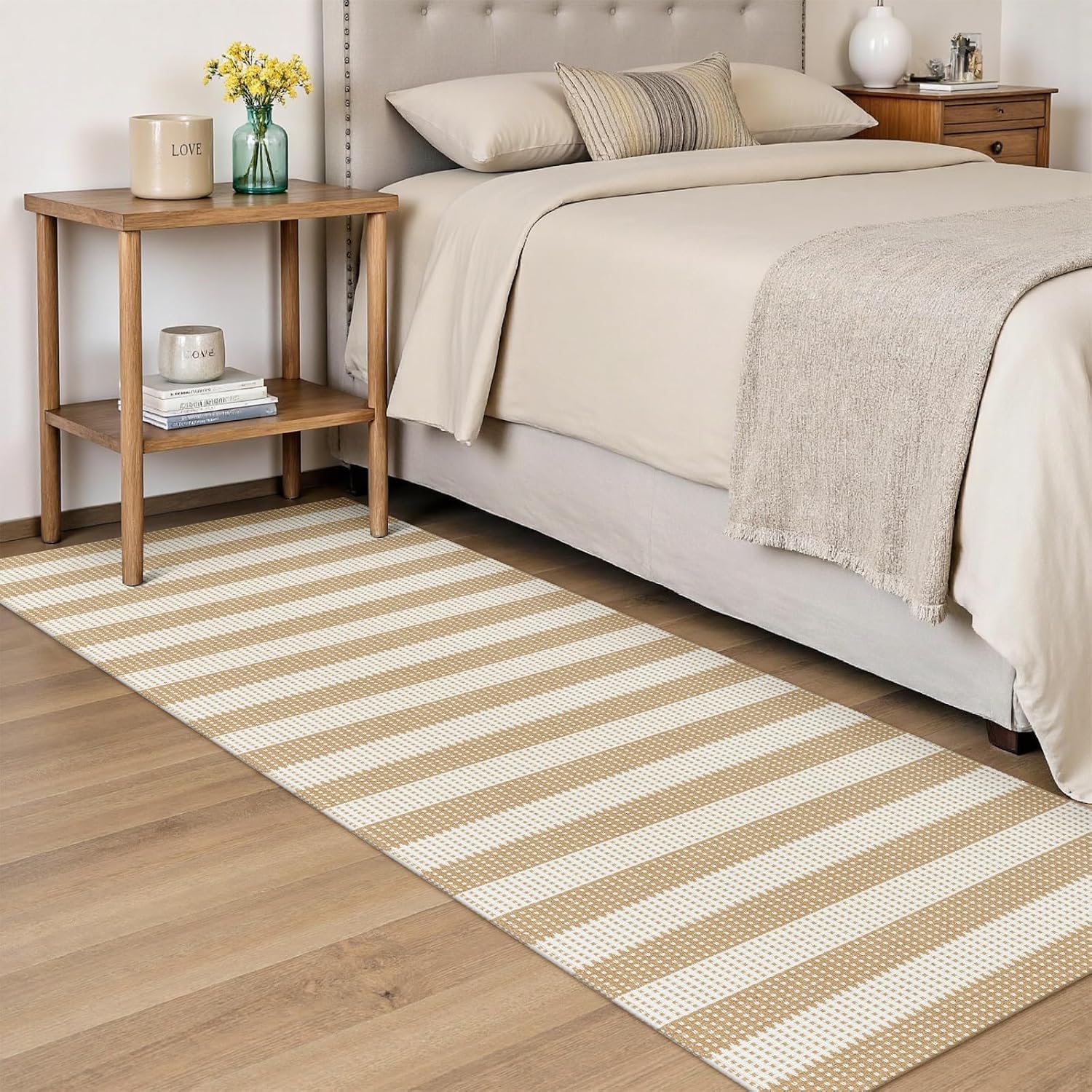 Rugalia Washable Woven Indoor Outdoor Runner Rug 2x6, Natural Beige Striped Cotton Rug Runners for Hallway Non-Slip Long Kitchen Mat, Modern Neutral Throw Runner Carpet for Entry Porch Patio - Image 7